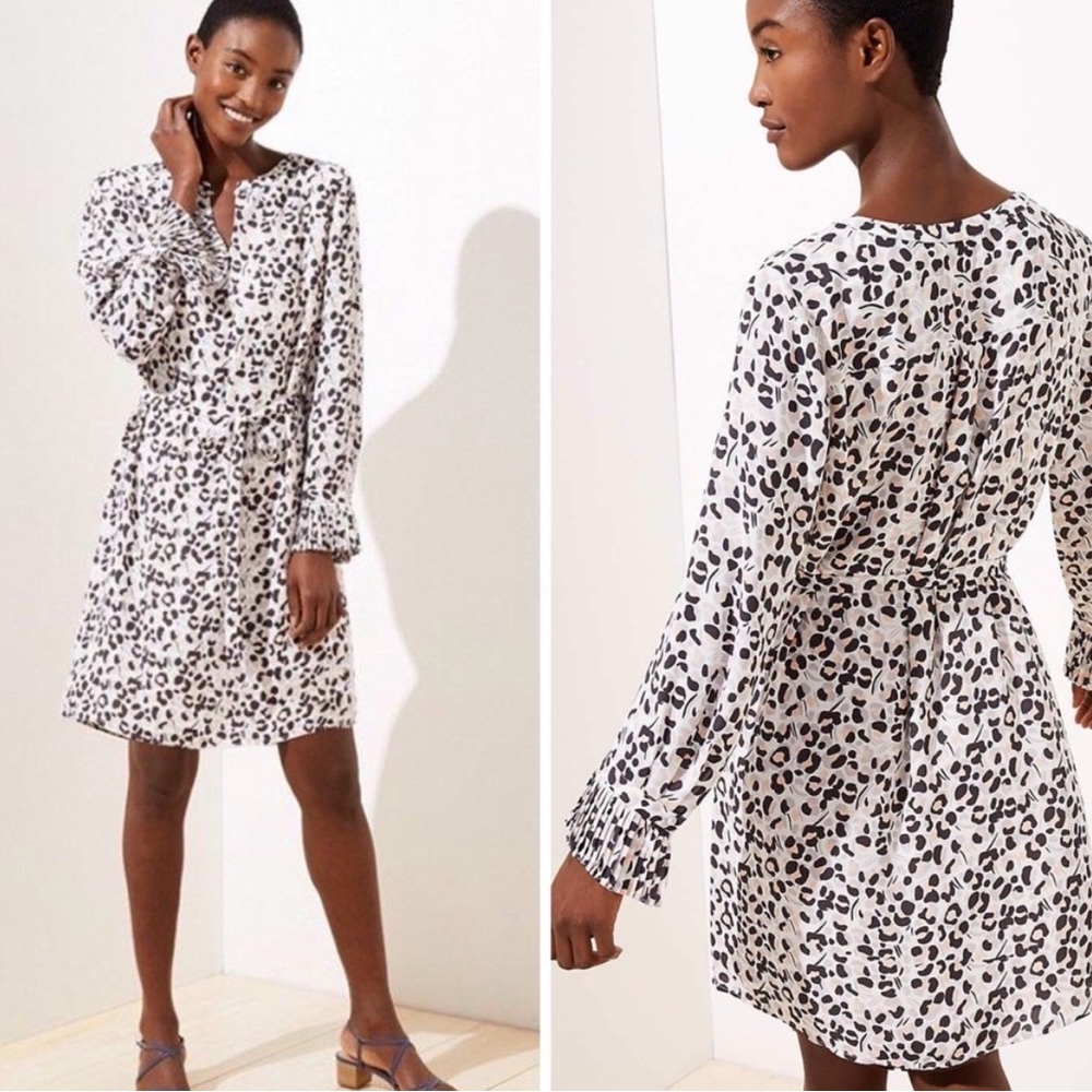 LOFT White and Brown Leopard Print Tie-Waist Sleep Dress